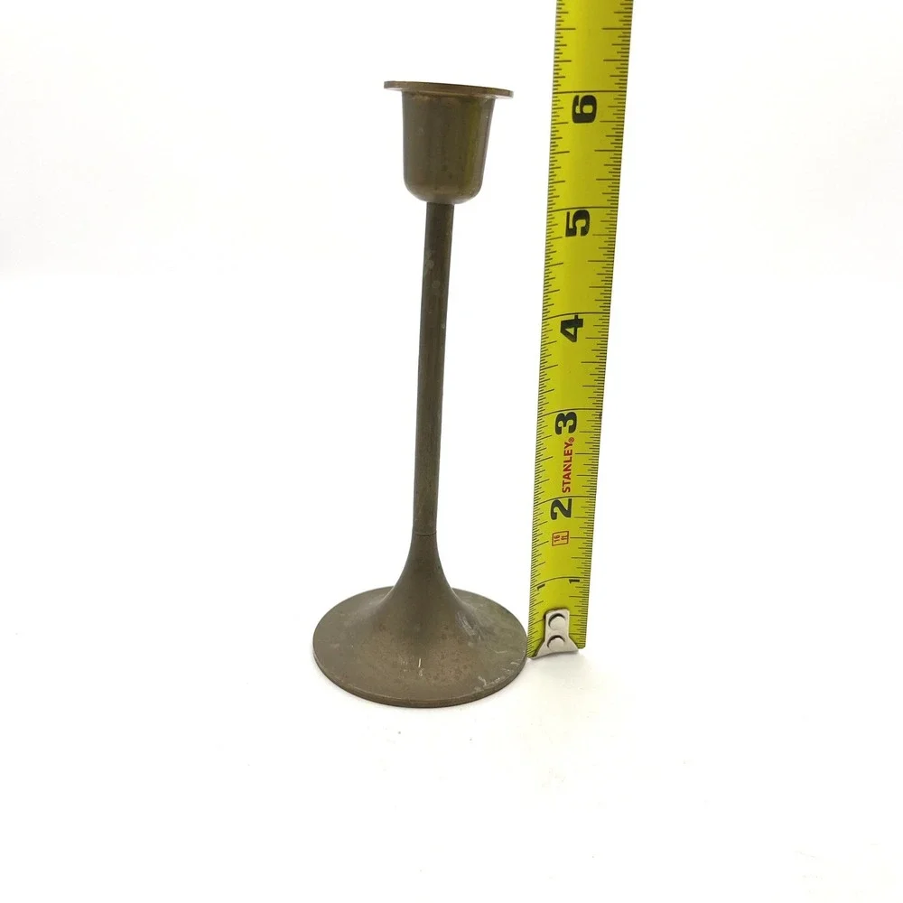 Vintage Slender Brass Taper Candlestick Holder‎ Trumpet Base MCM 6 inch